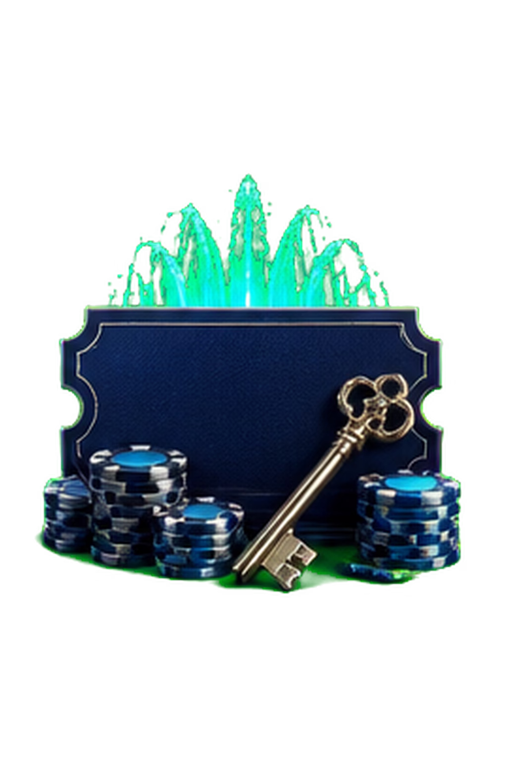 Black casino coupon with a gold key and chips